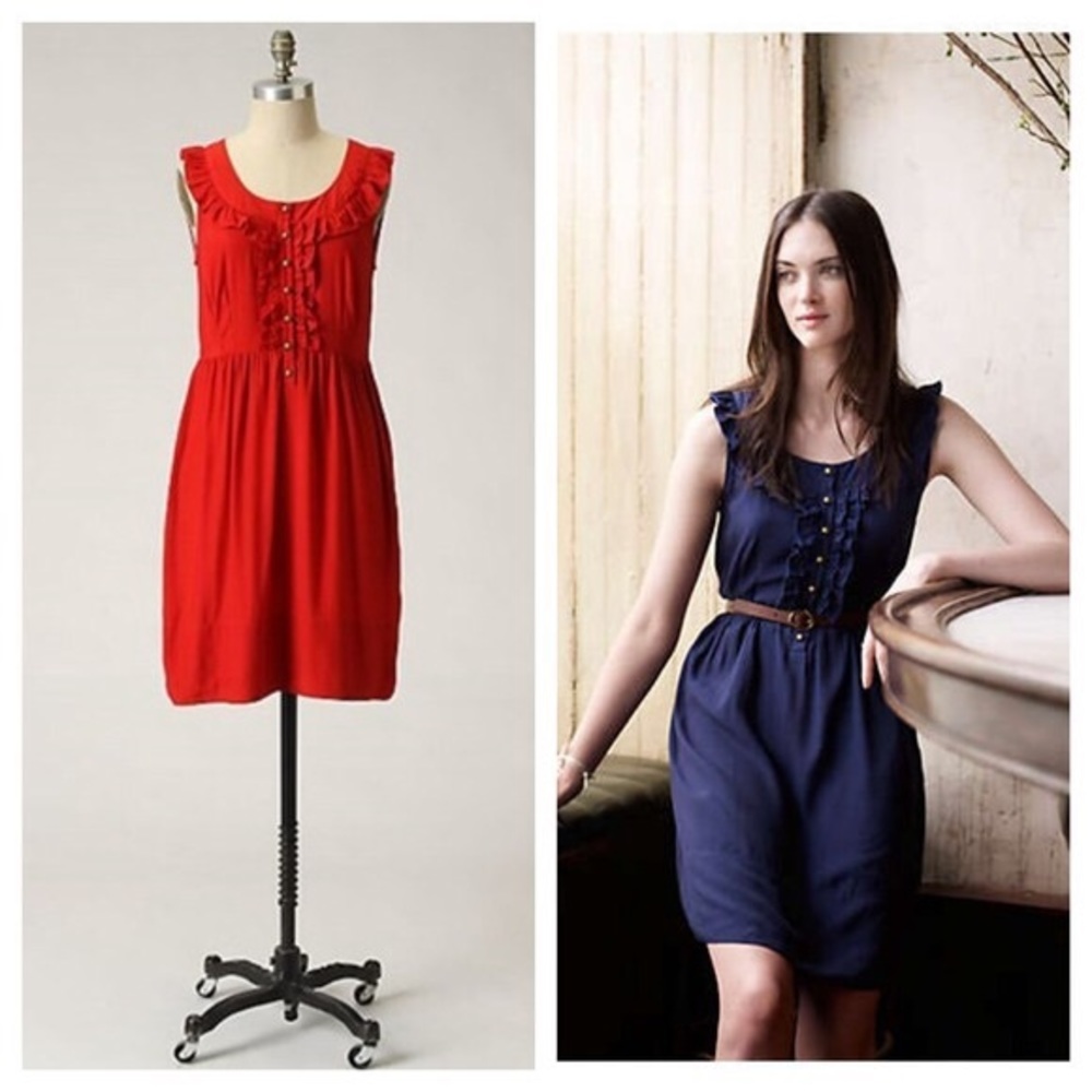 Mauve Red Anthropologie Ruffle Dress with Pockets